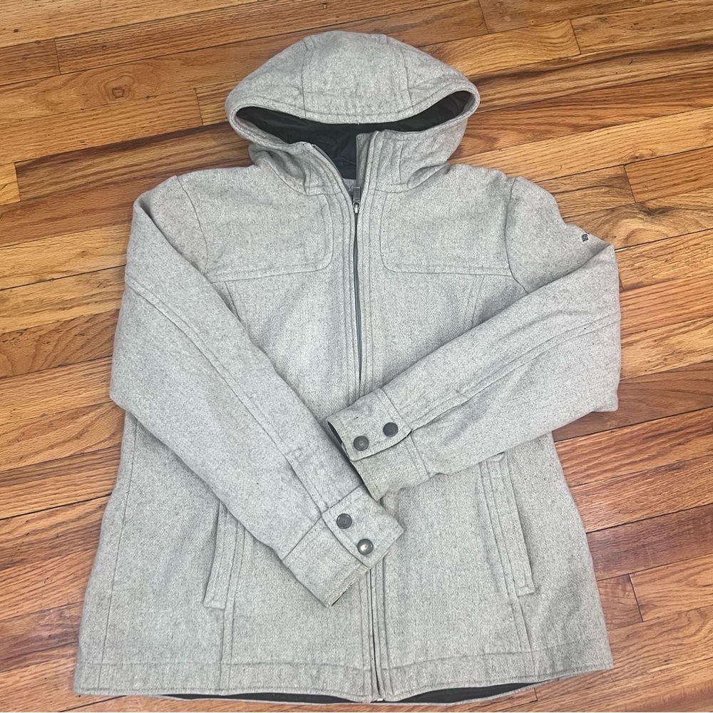 Columbia Women's Wool Blend Hooded Jacket Light Gray Zip Up Casual Outerwear